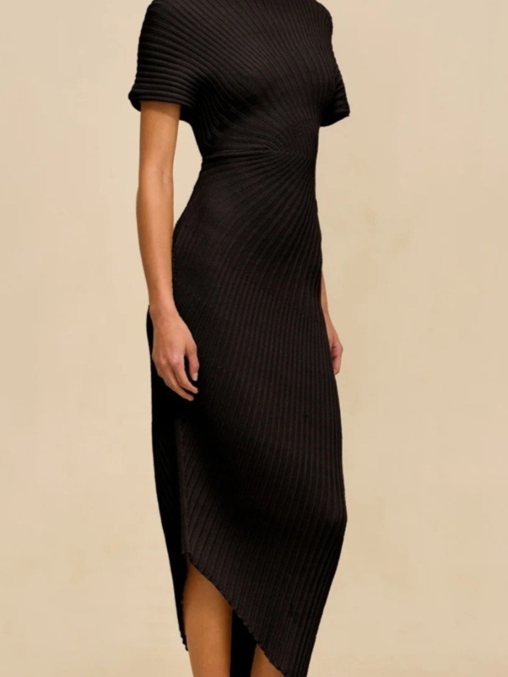 Cult Gaia CHRYSTA Knit Dress Black Size Large Midi Asymmetric - Picture 3 of 11